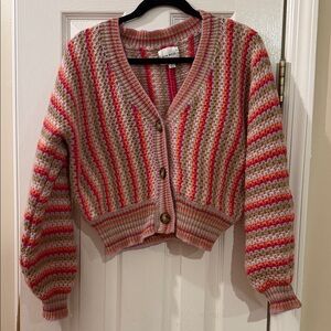Pink Rose crochet striped cardigan